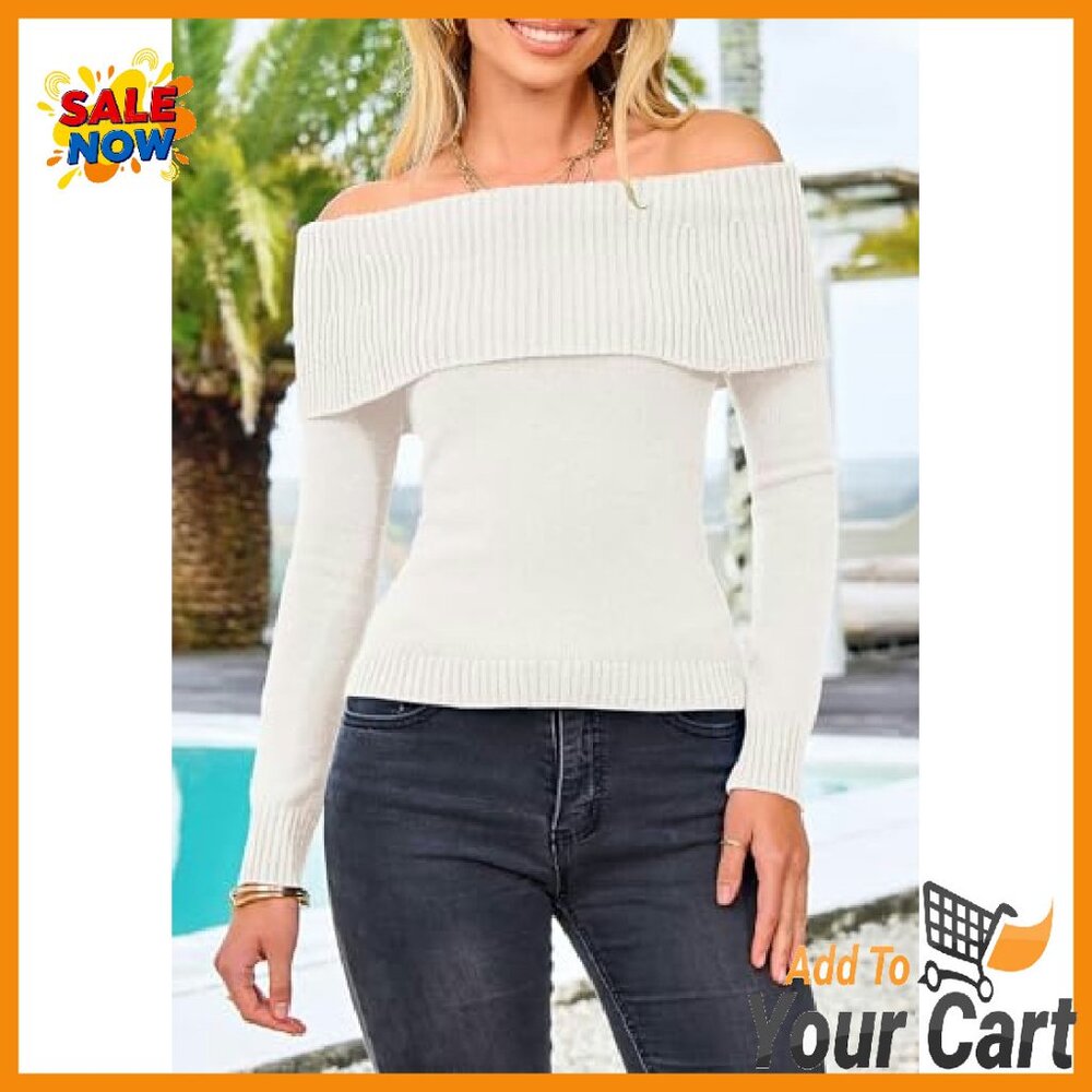 Off Shoulder Ribbed Knit Pullover Sweater Long Sl… - image 6
